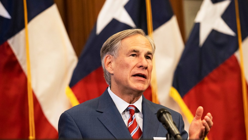 Texas Gov. Greg Abbott announces the reopening of more Texas businesses in Austin on May 18, 2020.