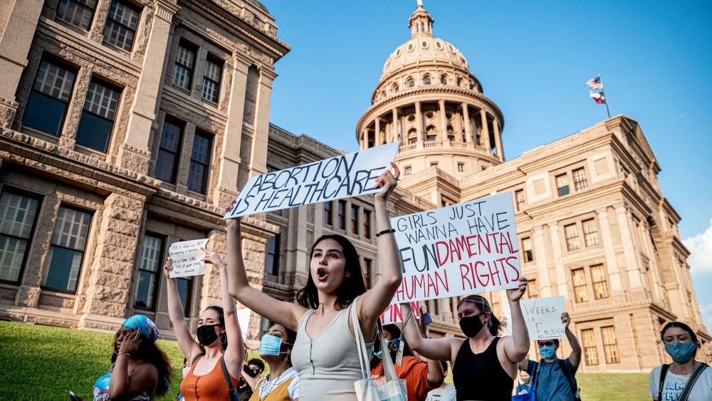Image: Pro-choice protesters march outside the Texas State Capitol.