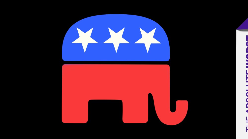 Graphic: The Republican party symbol along with a tag that reads,"The Absolute Worst".