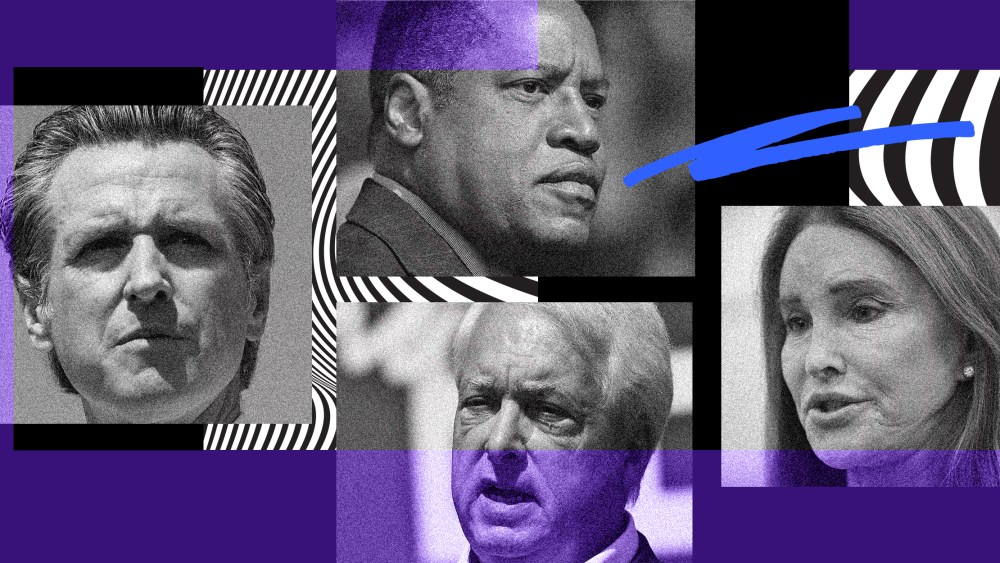 Photo illustration: Gavin Newsom, Larry Elder, John Cox and Caitlyn Jenner
