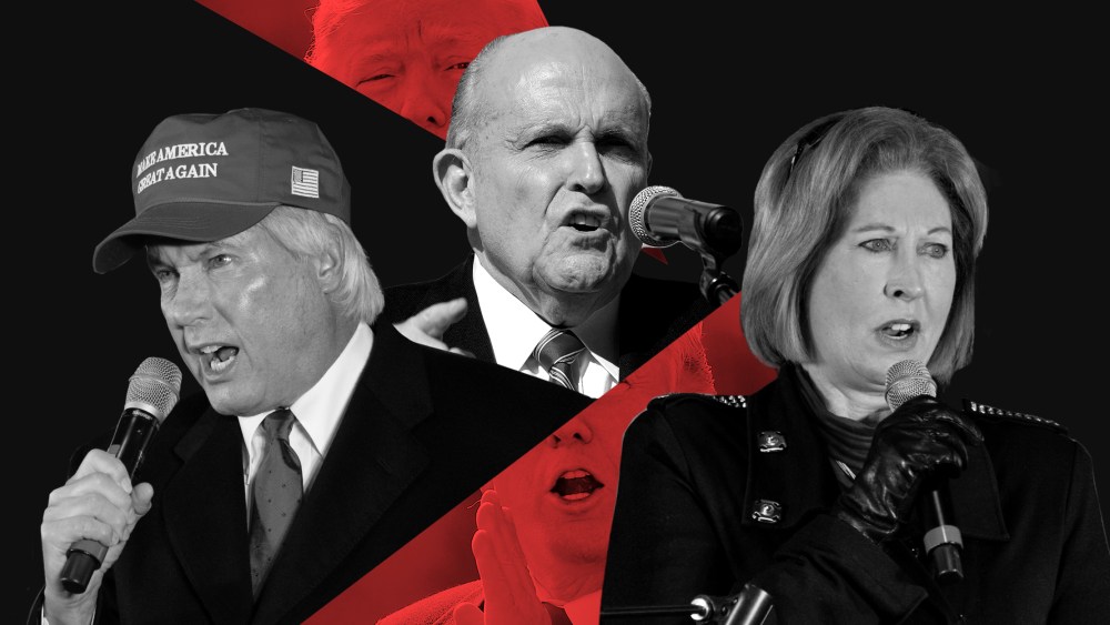 Photo illustration: Lin Wood, Rudy Giuliani, Donald Trump, Sidney Powell.