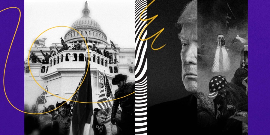 Illustration of the Capitol riot in Washington and former President Donald Trump.