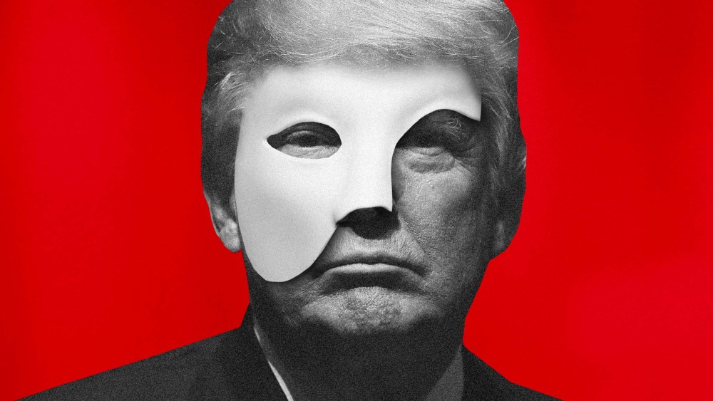 Illustration of former President Donald Trump in the mask popularized in "Phantom of the Opera"