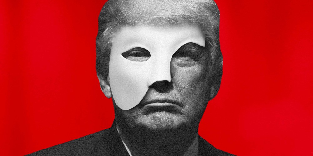 Illustration of former President Donald Trump in the mask popularized in "Phantom of the Opera"