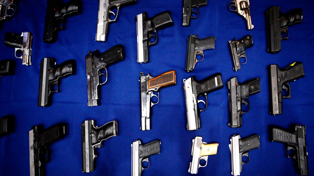 Image: Seized handguns in New York in 2013.