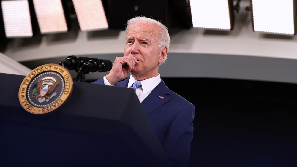 Image: President Joe Biden speaks at the Eisenhower Executive Office Building in Washington on Oct. 8, 2021.