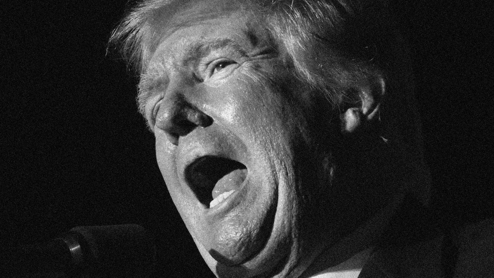 Image: Close up of Donald Trump speaking.
