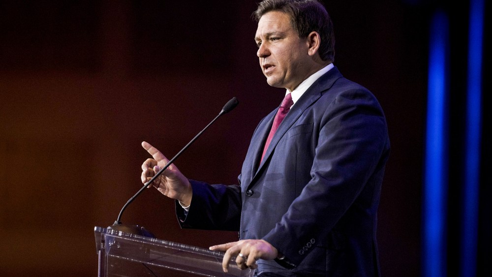 Ron DeSantis, governor of Florida, speaks during the Republican Jewish Coalition Annual Leadership Meeting in Las Vegas on Nov. 6, 2021.