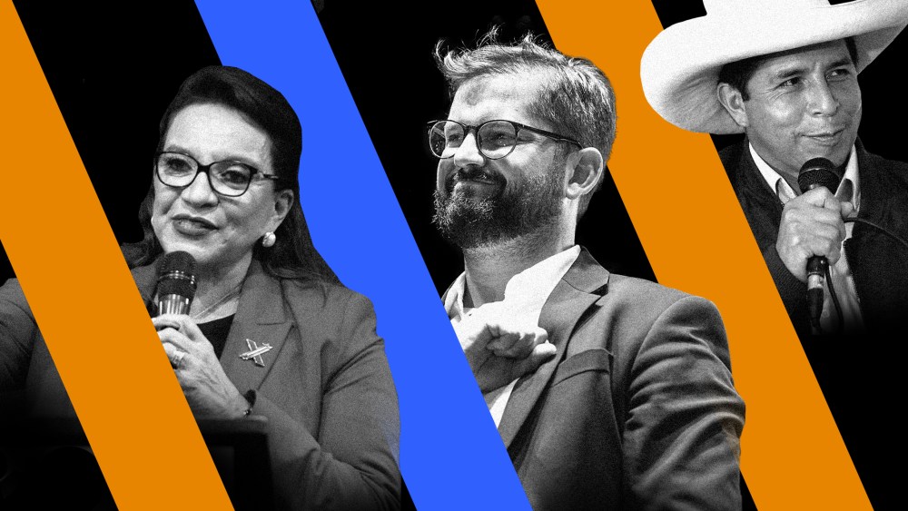 Photo Illustration: Xiomara Castro, Gabriel Boric, and  Pedro Castillo.