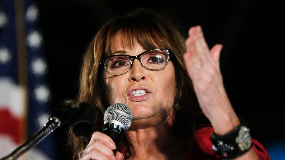 Image: Sarah Palin speaking at a rally.