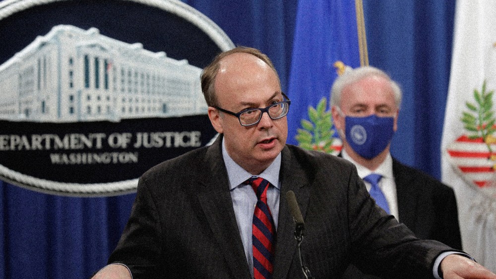 Image: Acting Assistant U.S. Attorney General Jeffrey Clark speaks next to Deputy U.S. Attorney General Jeffrey Rosen at a news conference, 2020.