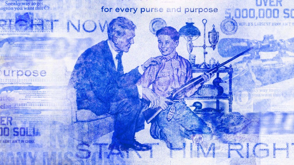 Photo Illustration: Vintage gun advertisements featuring a father and son