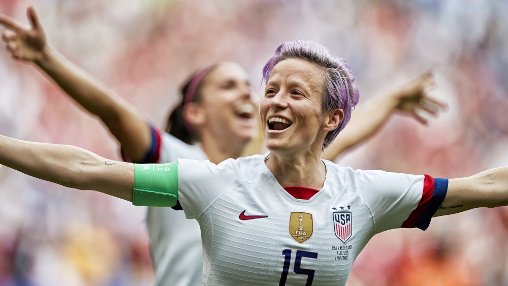 Image: Megan Rapinoe victorious after scoring goal against Netherlands in the FIFA Women's World Cup Final.