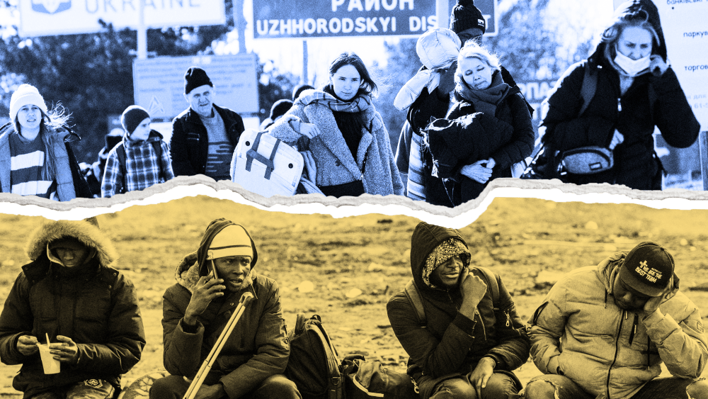 Photo Illustration: Ukranian refugees and African students studying in Ukraine