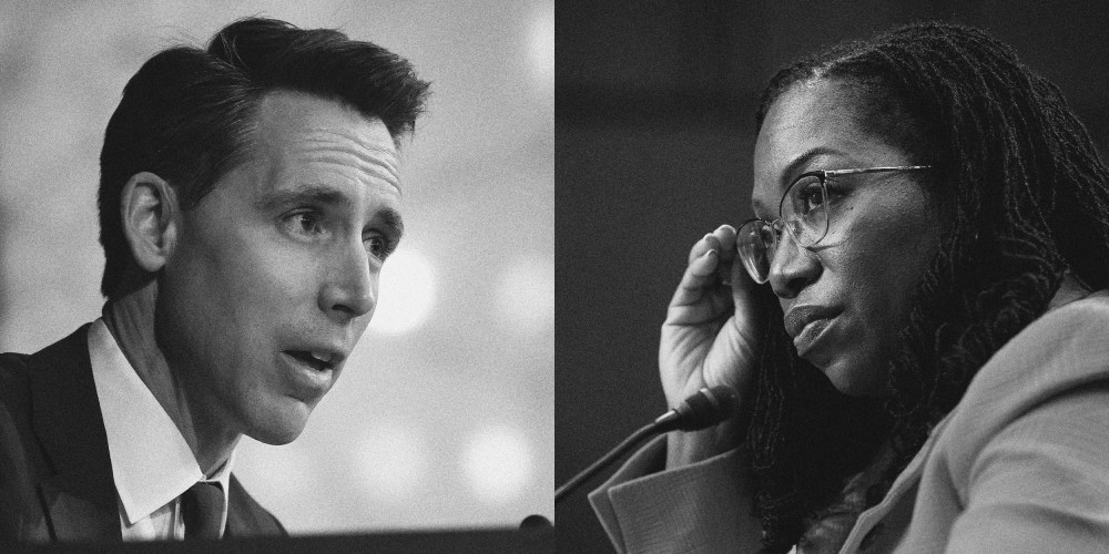 Photo illustration of Sen. Josh Hawley and Supreme Court nominee Judge Ketanji Brown Jackson