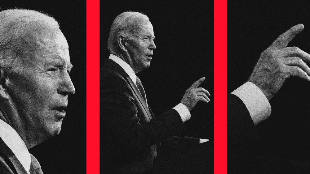Photo illustration of President Joe Biden gesturing with his hand