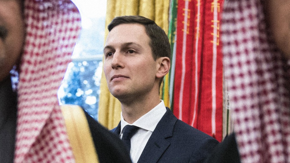 Image: Jared Kushner standing among Saudi officials at the White House.