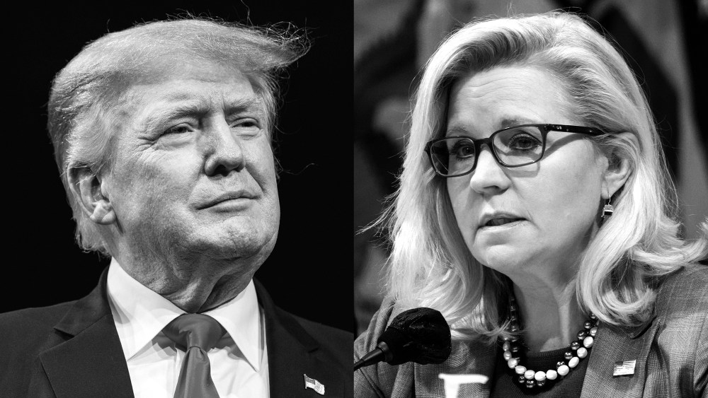 Images of Donald Trump and Liz Cheney.