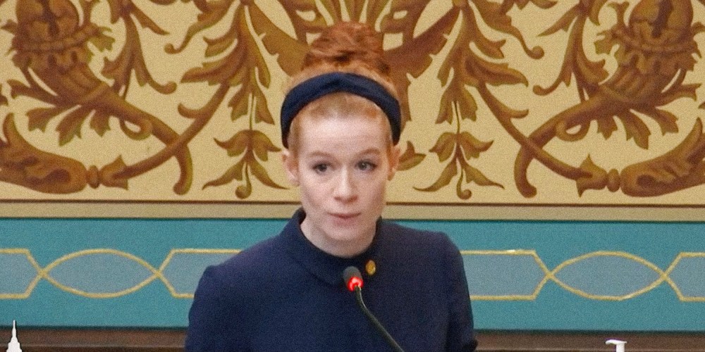 Image: This image taken from video provided by the Michigan Senate shows Sen. Mallory McMorrow speaking.