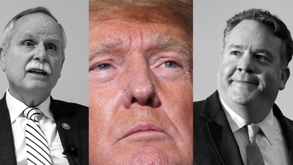 Photo triptych with David McKinley, Donald Trump and Alex Mooney.