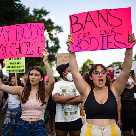 Abortion rights demonstrators protest outside the Supreme Court on June 25, 2022, the day after the overturning of Roe v. Wade.