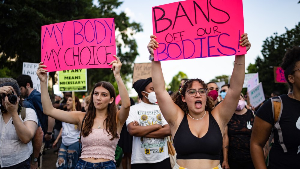 Abortion rights demonstrators protest outside the Supreme Court on June 25, 2022, the day after the overturning of Roe v. Wade.