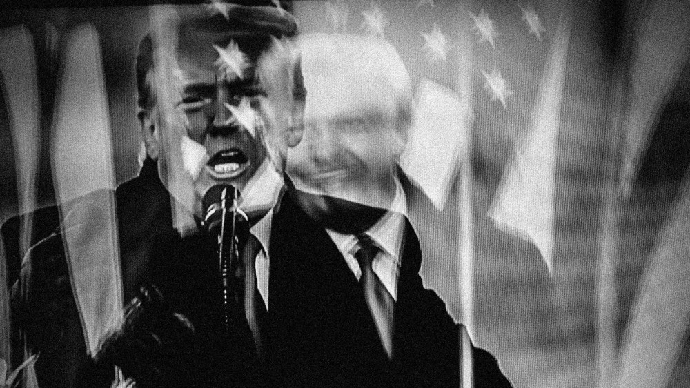 Image: Images of Donald Trump on a TV screen.