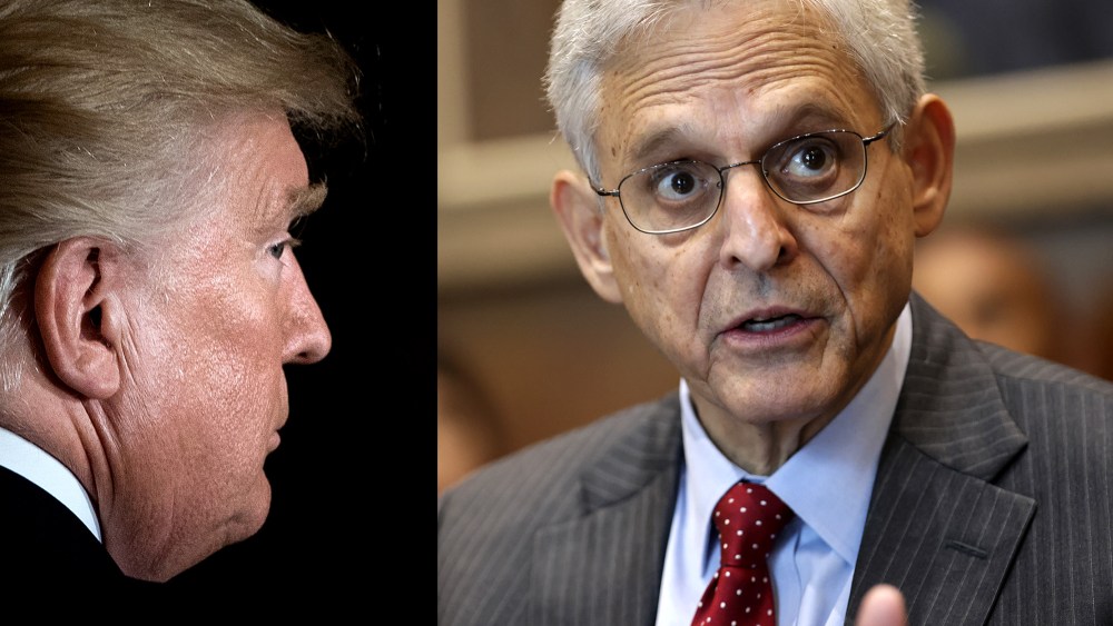 Photo illustration: Donald Trump and Merrick Garland