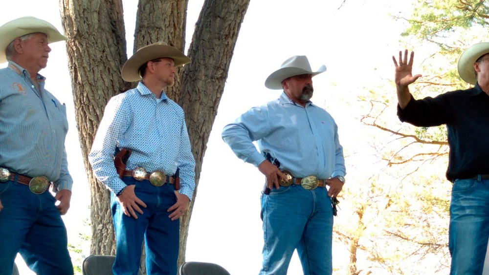 Image: Lander County Sheriff Ron Unger, Eureka County Sheriff Jesse Watts, Elko County Sheriff Aitor Narvaiza and Constitutional Sheriffs and Peace Officers Association founder Richard Mack