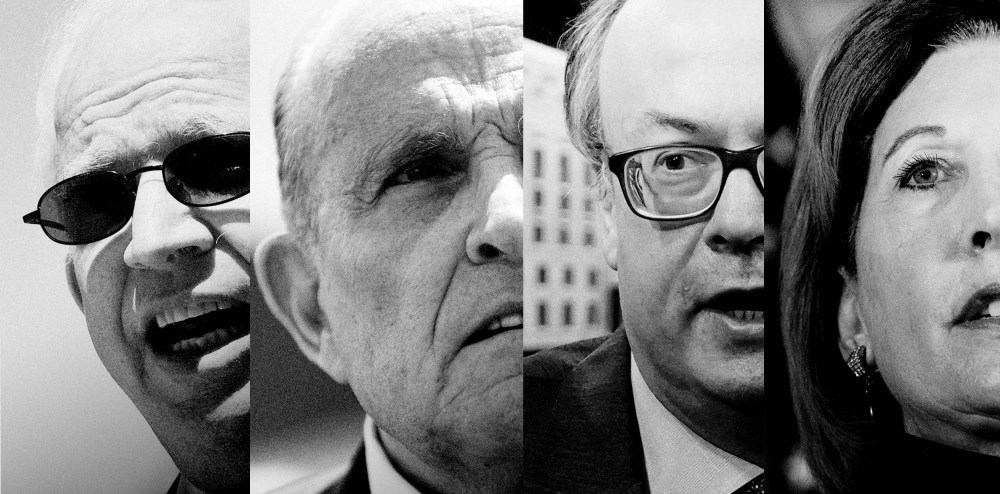 Photo Illustration: (L-R) John Eastman, Rudy Giuliani, Jeffrey Clark, Sidney Powell