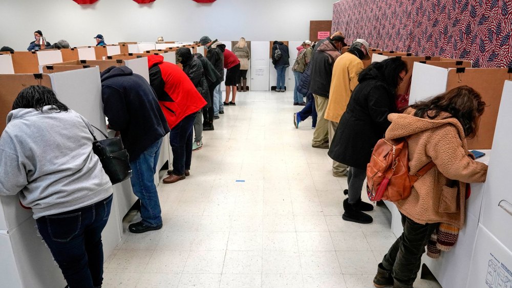Image: FILE PHOTO: Voters stand at voting booths during early voting at the Oklahoma Election Board in Oklahoma City
