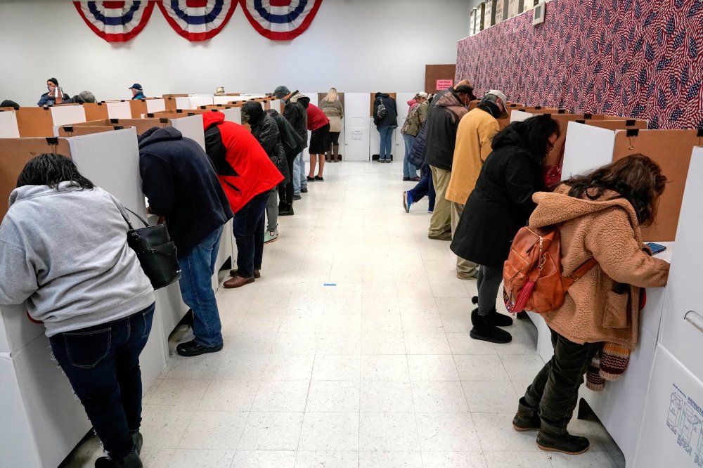 Image: FILE PHOTO: Voters stand at voting booths during early voting at the Oklahoma Election Board in Oklahoma City