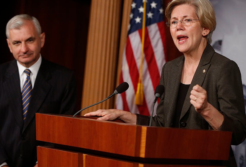 Sen. Jack Reed, D-R.I., and Sen. Elizabeth Warren, D-Mass., speak about Richard Cordray and the upcoming vote on his confirmation as the director of the Consumer Financial Protection Bureau at a news conference in Washington, Tuesday, July 16, 2013.