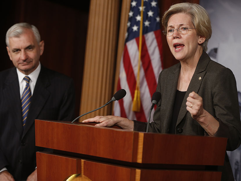 Sen. Jack Reed, D-R.I., and Sen. Elizabeth Warren, D-Mass., speak about Richard Cordray and the upcoming vote on his confirmation as the director of the Consumer Financial Protection Bureau at a news conference in Washington, Tuesday, July 16, 2013.