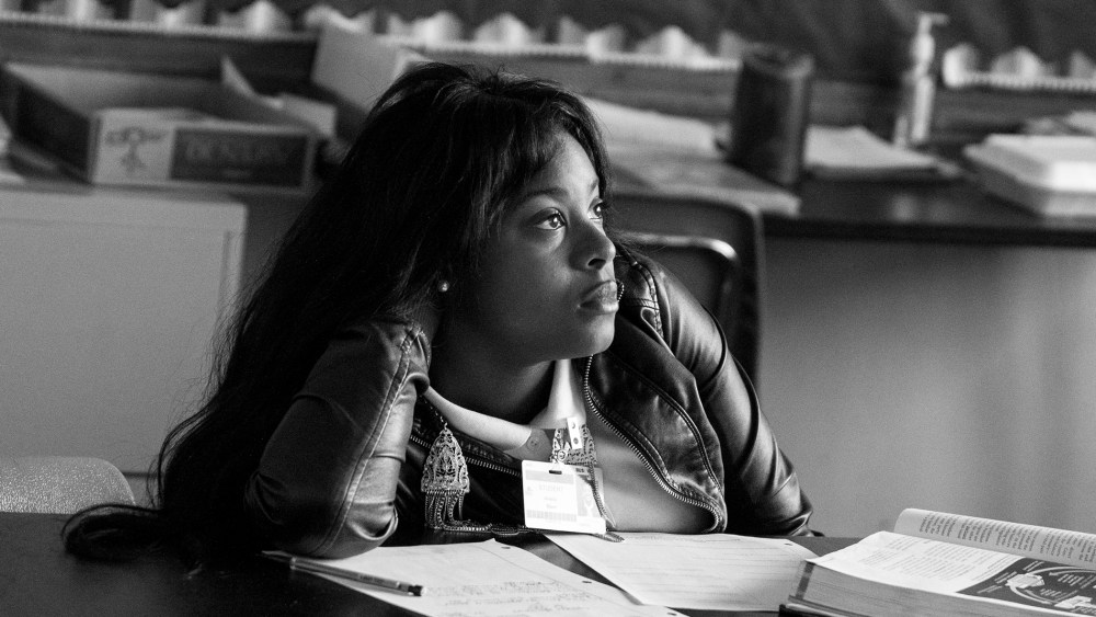 A student at Normandy High School listens intently during classroom instruction. After a court ruling this summer that allowed students of the unaccredited Normandy School District to transfer to accredited districts, 25% of Normandy's students transferre