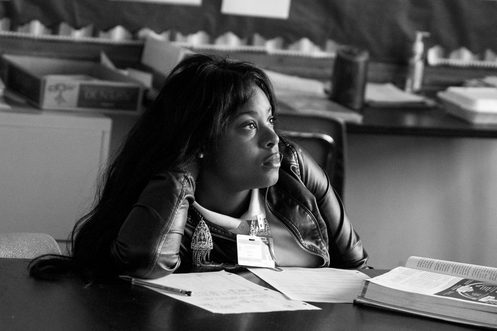 A student at Normandy High School listens intently during classroom instruction. After a court ruling this summer that allowed students of the unaccredited Normandy School District to transfer to accredited districts, 25% of Normandy's students transferre