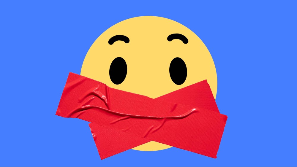 Photo Illustration: A Facebook emoji with tape over its mouth