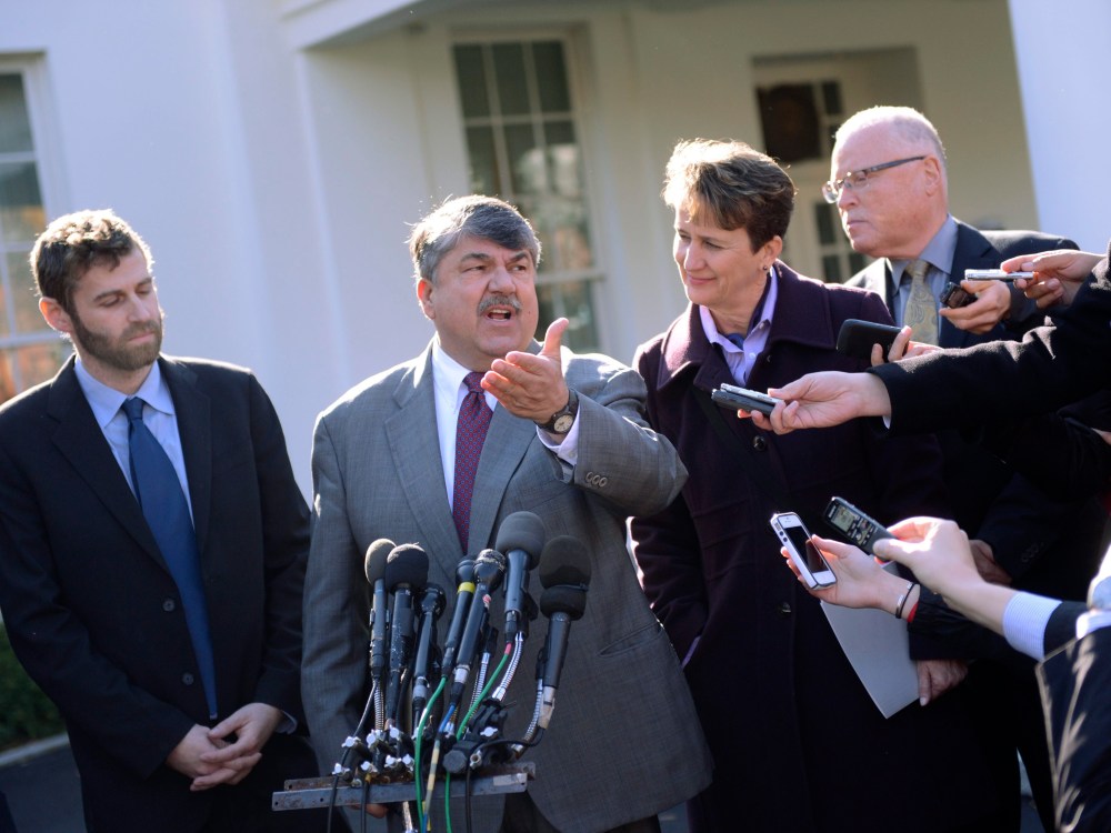 File Photo: AFL-CIO President Richard Trumka responds to a question from the news media after attending a meeting with US President Barack Obama in the Roosevelt Room of the White House in Washington, DC, USA 13 November 2012. (Photo by Shawn Thew/EPA...