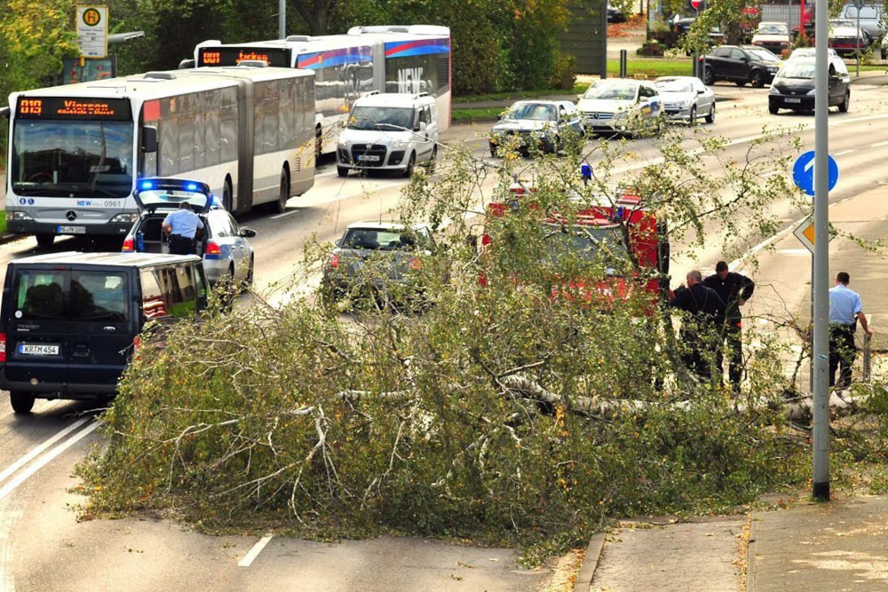 German emergency responders deal with a broken obstruction, October 28, 2013.