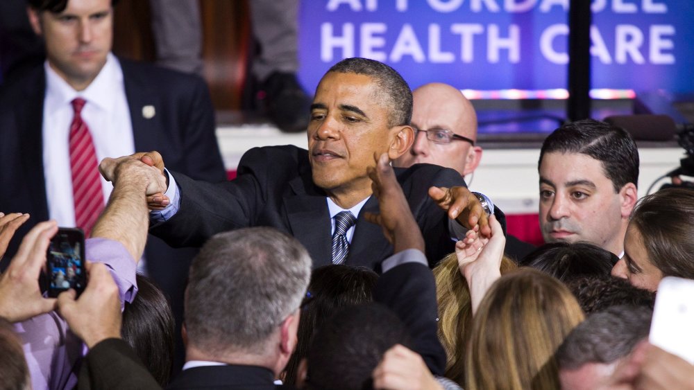 President Barack Obama during his speech on the Affordable Care Act inside historic Faneuil Hall in Boston, Massachusetts, October 30, 2013.