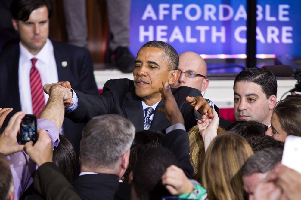 President Barack Obama during his speech on the Affordable Care Act inside historic Faneuil Hall in Boston, Massachusetts, October 30, 2013.