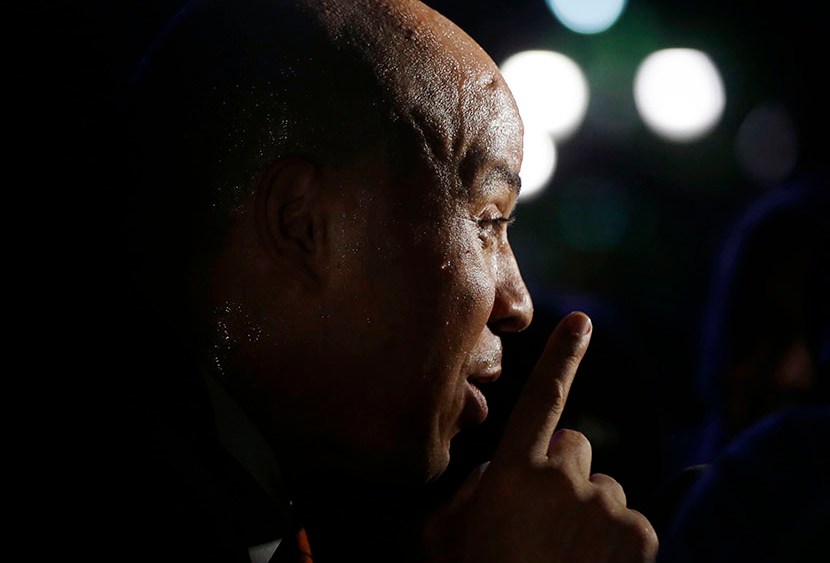 Newark Mayor and U.S. Senate candidate Cory Booker greets supporters after winning the Democratic primary election for the seat vacated by the late U.S. Sen. Frank Lautenberg, Tuesday, Aug. 13, 2013, in Newark, N.J. (Photo by Mel Evans/AP)
