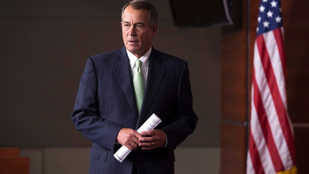 John Boehner walks to the podium to hold a news conference, on Capitol Hill, April 10, 2014.
