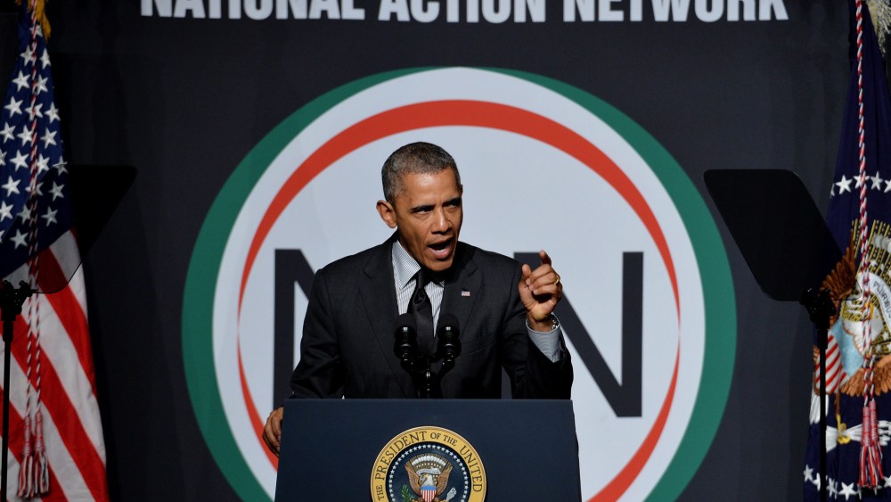President Barack Obama addresses the National Action Network's 16th annual convention in New York, New York, April 11, 2014.