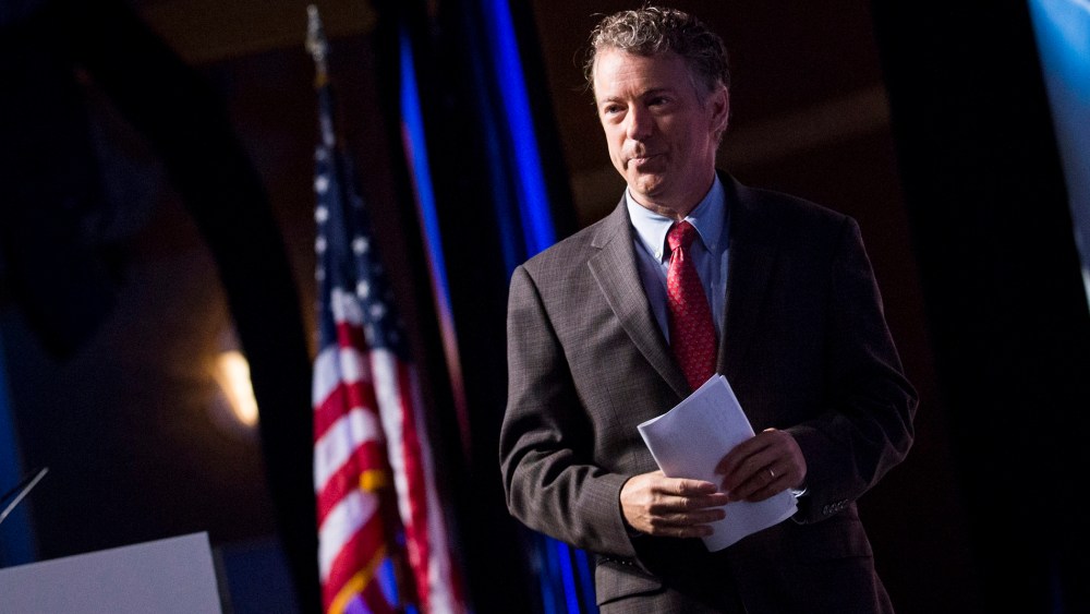 Republican Senator Rand Paul leaves the stage after speaking during the Faith and Freedom Coalition's 'Road to Majority' conference in Washington, June 20, 2014.
