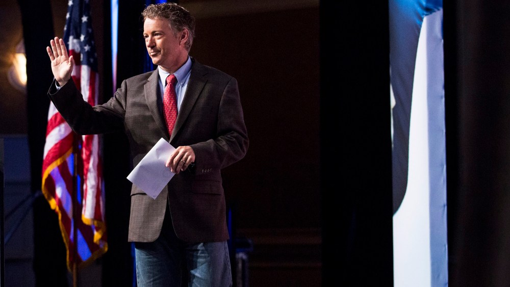 Republican Senator Rand Paul leaves the stage after speaking during the Faith and Freedom Coalition's 'Road to Majority' conference in Washington DC, June 20, 2014.