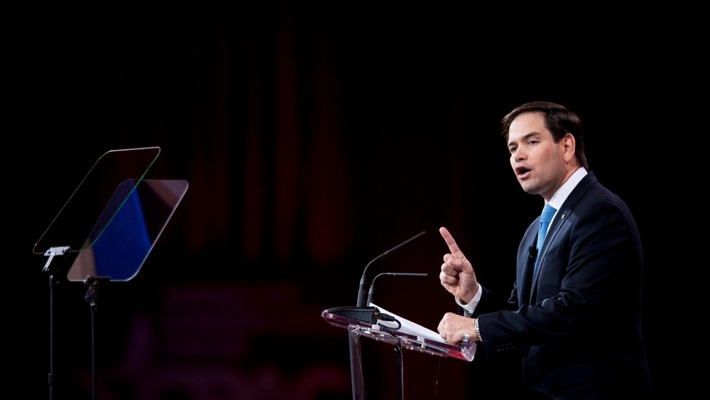 Marco Rubio (R-Fla.) addresses the American Conservative Union's 42nd Annual Conservative Political Action Conference (CPAC) at National Harbor, Md., Feb. 27, 2015. (Photo by Pete Marovich/EPA)