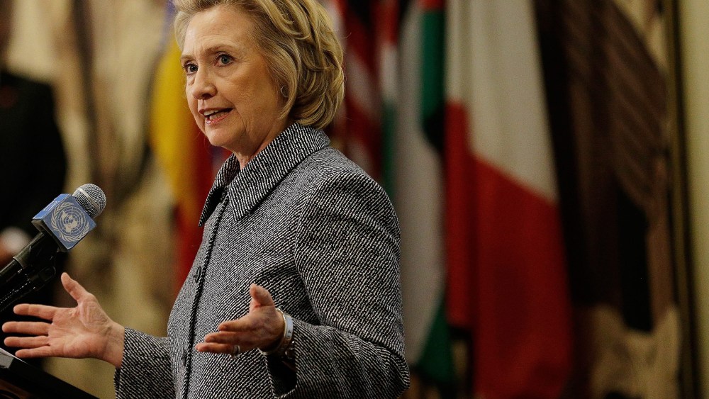 Former United States Secretary of State Hillary Clinton speaks to the media in regards to her use of a private email server while serving as Secretary of State in New York, on March 10, 2015.