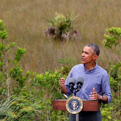President Barack Obama speaks at the Ernest Coe Visitor's Center at Everglades National Park near Homestead, Fla., on April 22, 2015. (Photo by Joe Skipper/EPA)
