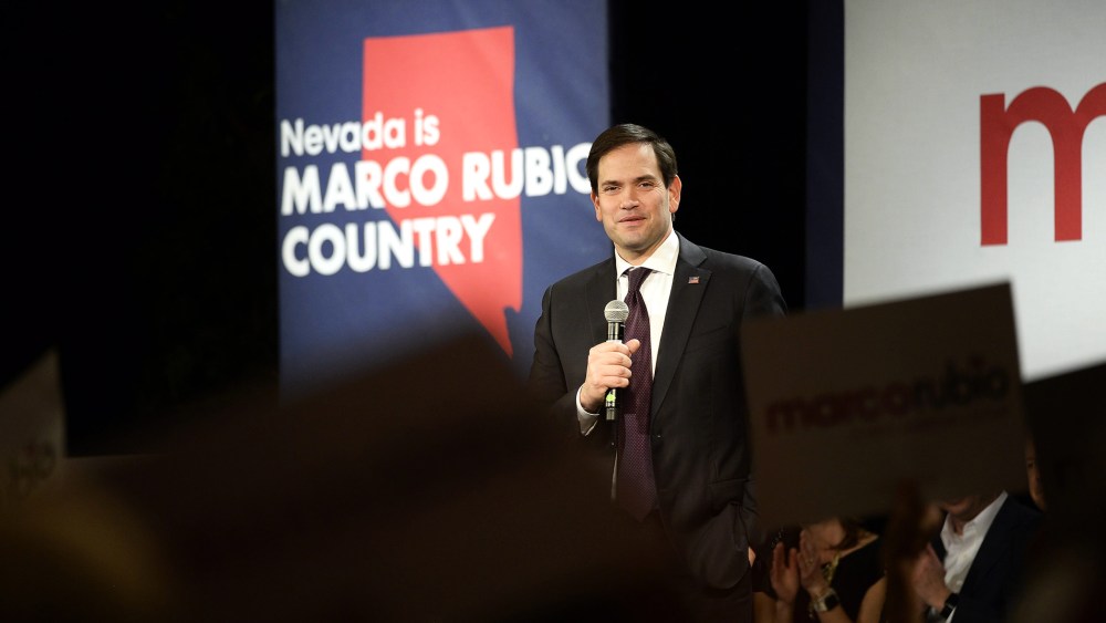 Republican Presidential candidate Sen. Marco Rubio addresses supporters at a rally at Texas Station in Las Vegas, Nev., Feb. 21, 2016. (Photo by Mike Nelson/EPA)